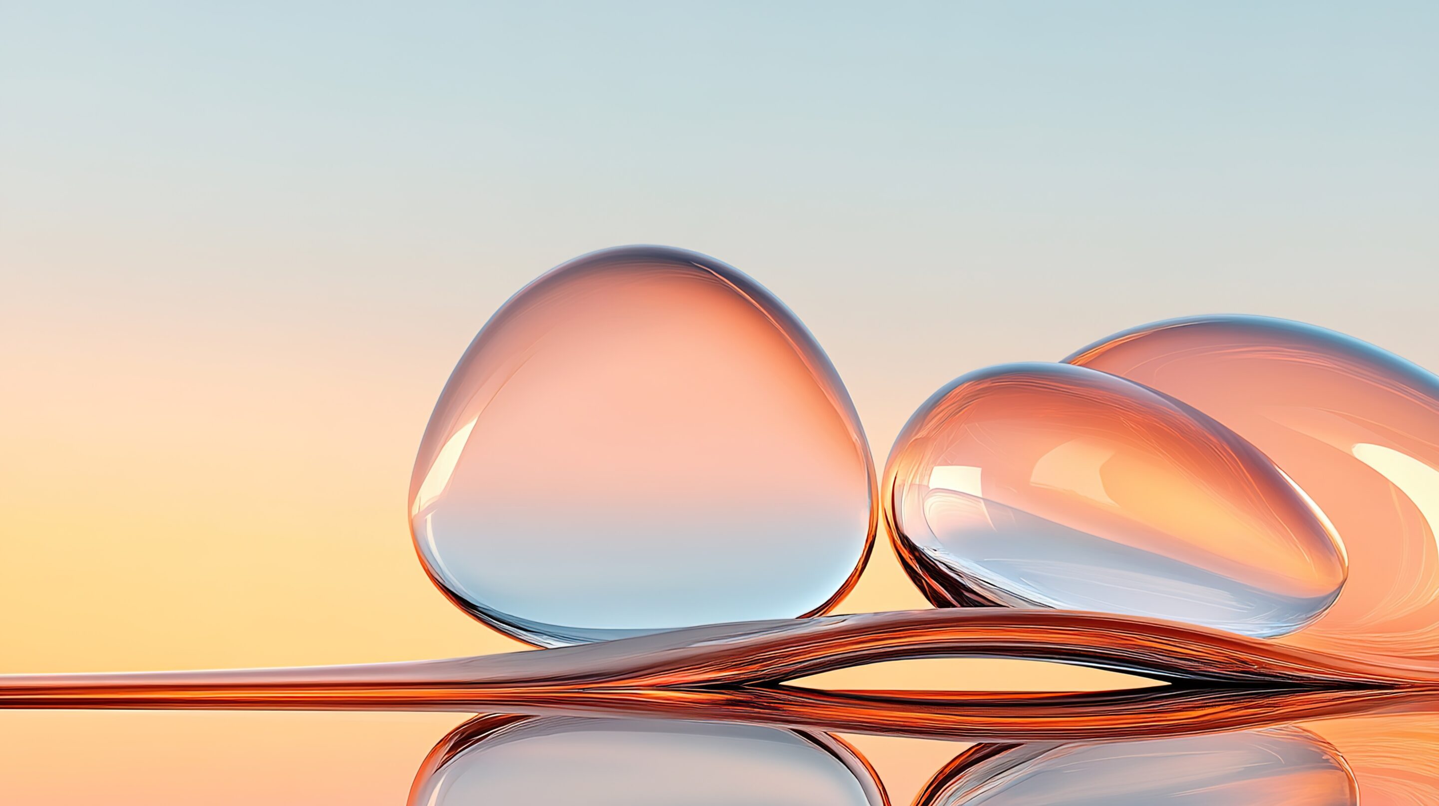 Abstract Water Drops on Smooth Surface at Sunset